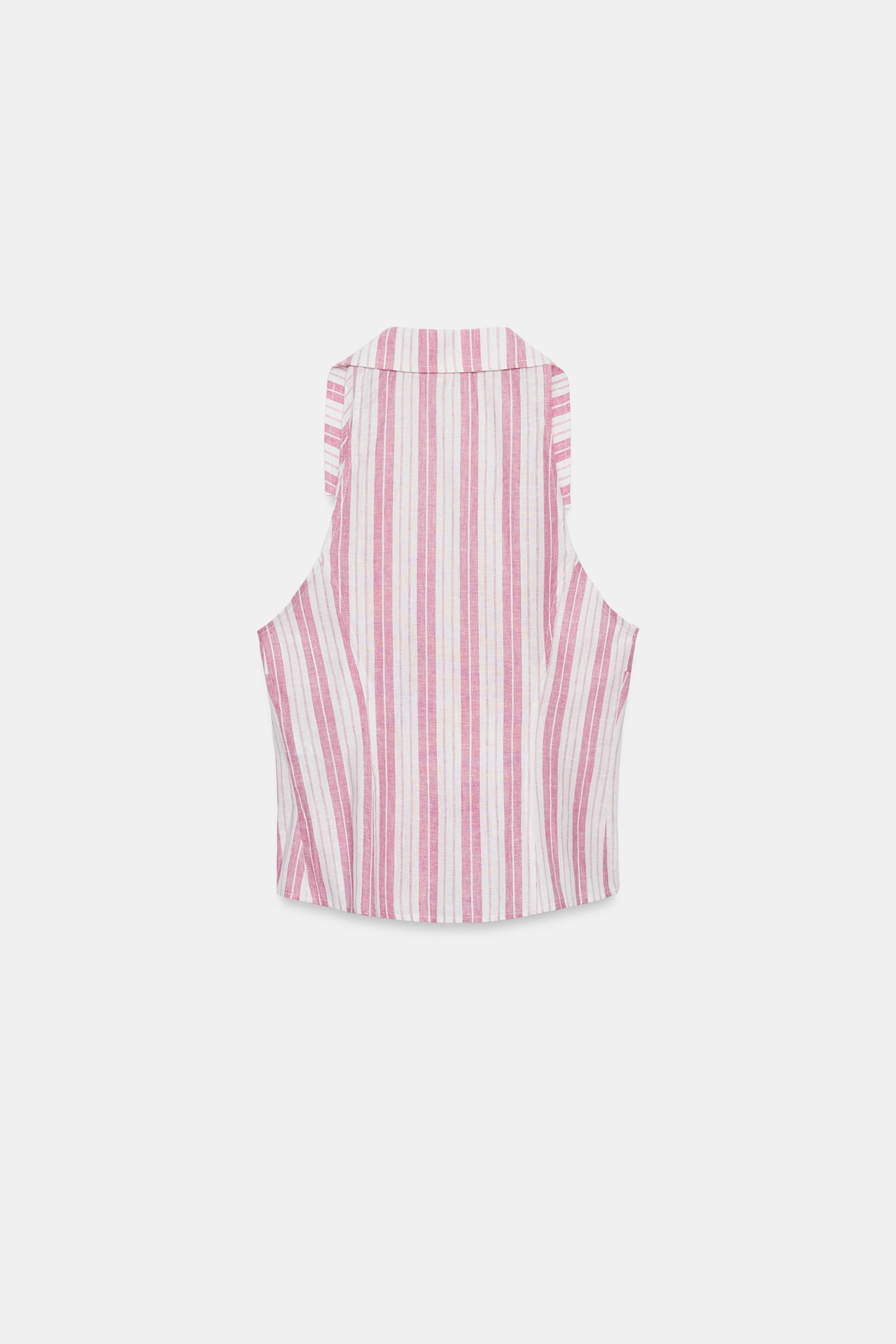 STRIPED BUTTON-FRONT WRAP TOP